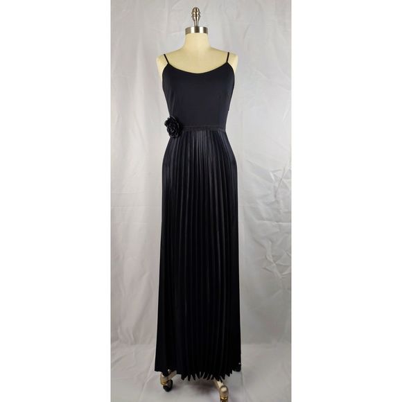 Vintage Lillie Rubin Black Maxi Evening Gown Accordion Pleat Style #1560 Large - Picture 1 of 7